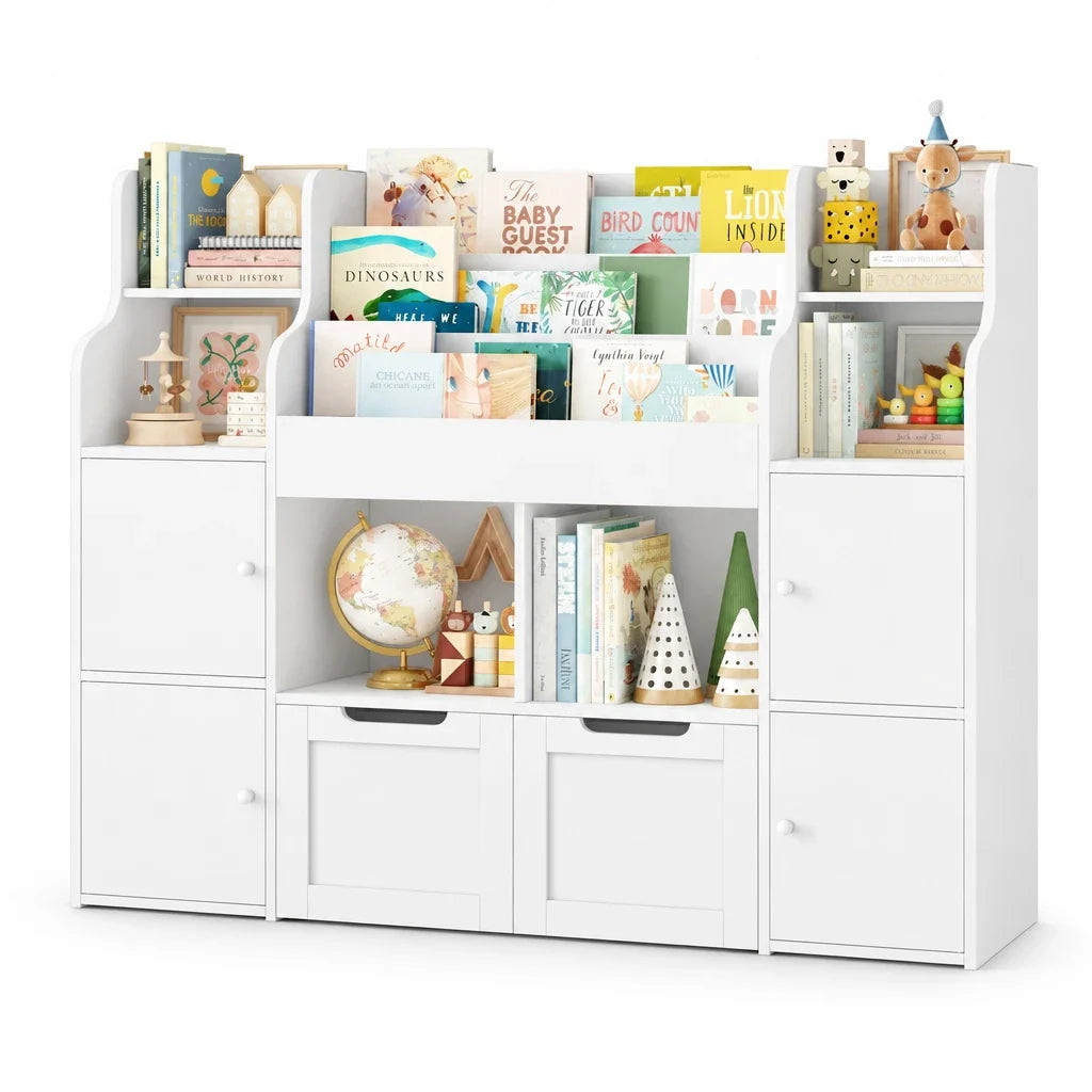 Meuble à jouets 8 bacs 4 portes à roulettes 122cm Lilla Kids