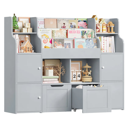 Meuble à jouets 8 bacs 4 portes à roulettes 122cm Lilla Kids