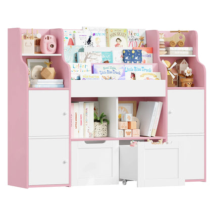 Meuble à jouets 8 bacs 4 portes à roulettes 122cm Lilla Kids