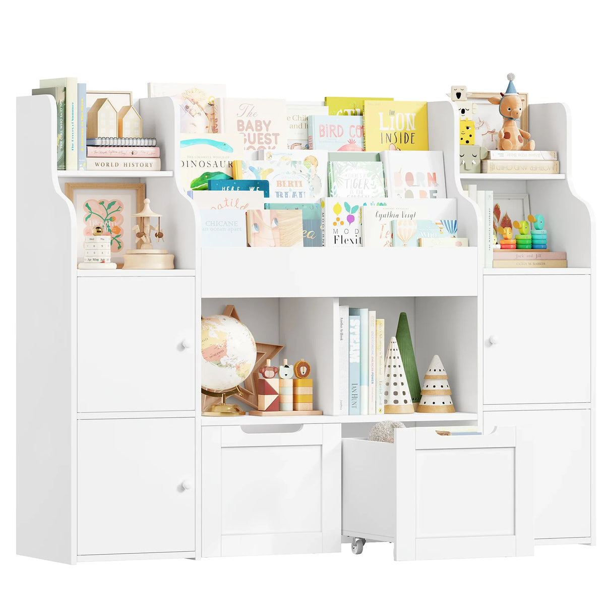 Meuble à jouets 8 bacs 4 portes à roulettes 122cm Lilla Kids