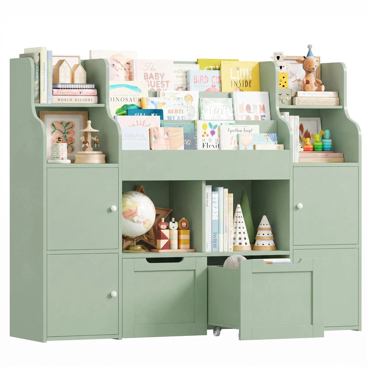 Meuble à jouets 8 bacs 4 portes à roulettes 122cm Lilla Kids