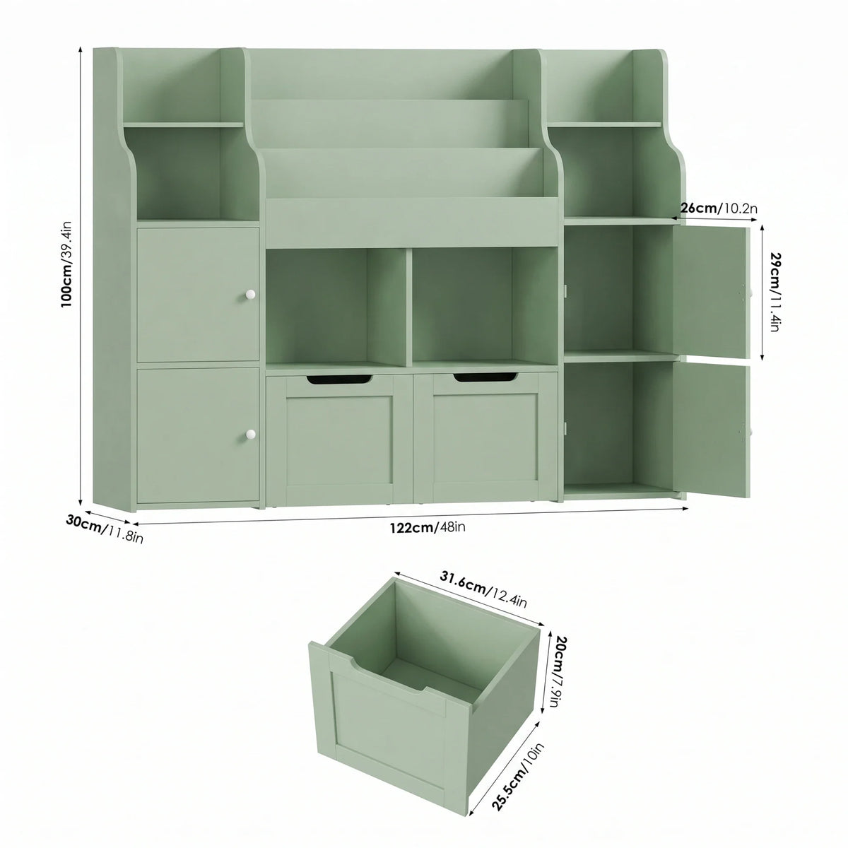 Meuble à jouets 8 bacs 4 portes à roulettes 122cm Lilla Kids