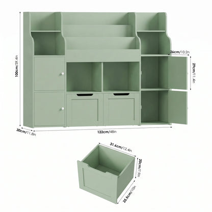 Meuble à jouets 8 bacs 4 portes à roulettes 122cm Lilla Kids