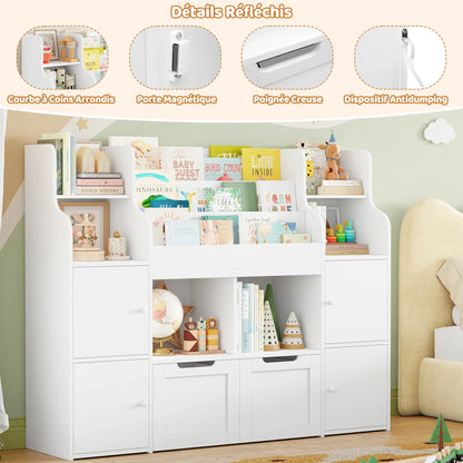 Meuble à jouets 8 bacs 4 portes à roulettes 122cm Lilla Kids