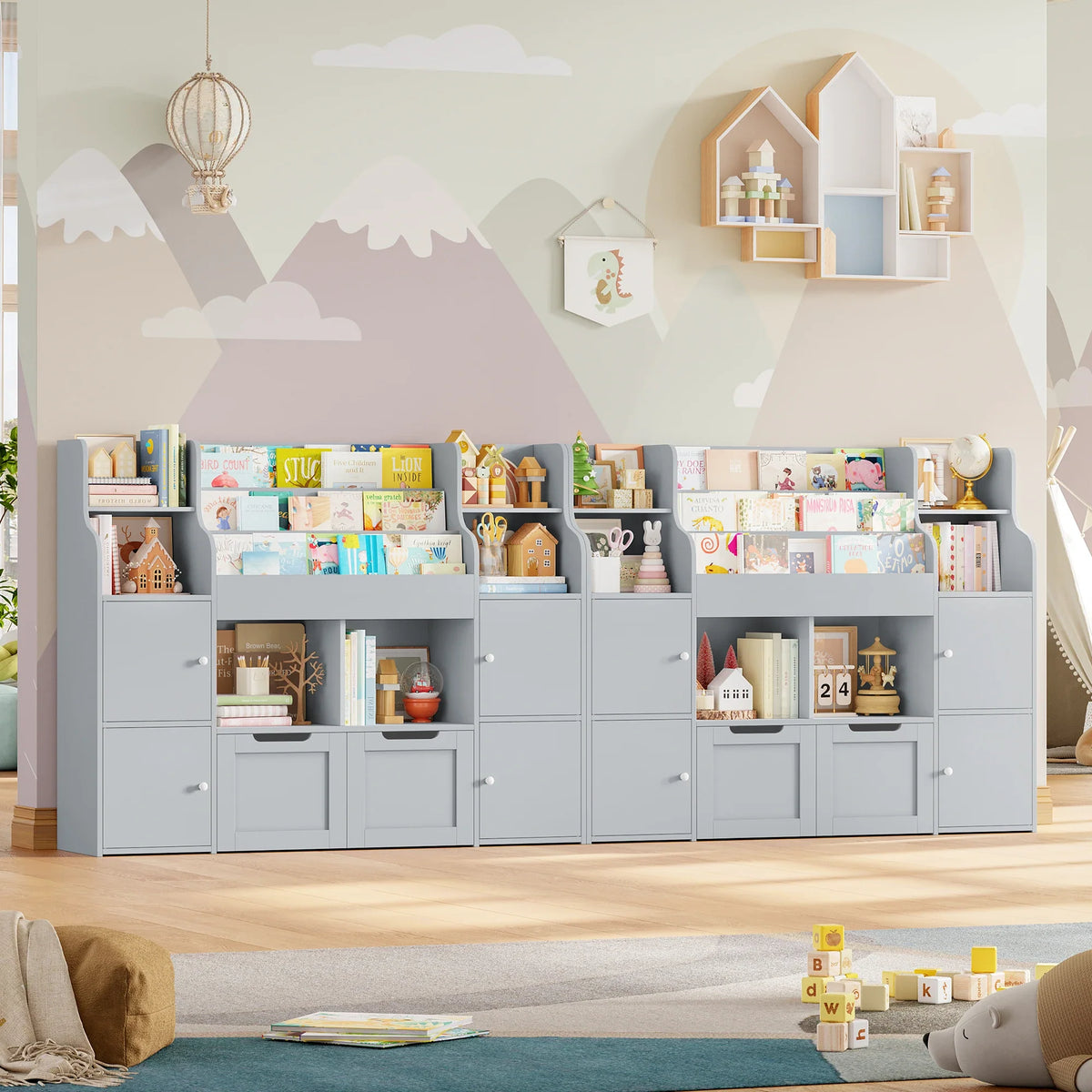 Meuble à jouets 8 bacs 4 portes à roulettes 122cm Lilla Kids