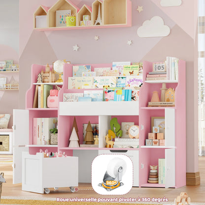 Meuble à jouets 8 bacs 4 portes à roulettes 122cm Lilla Kids