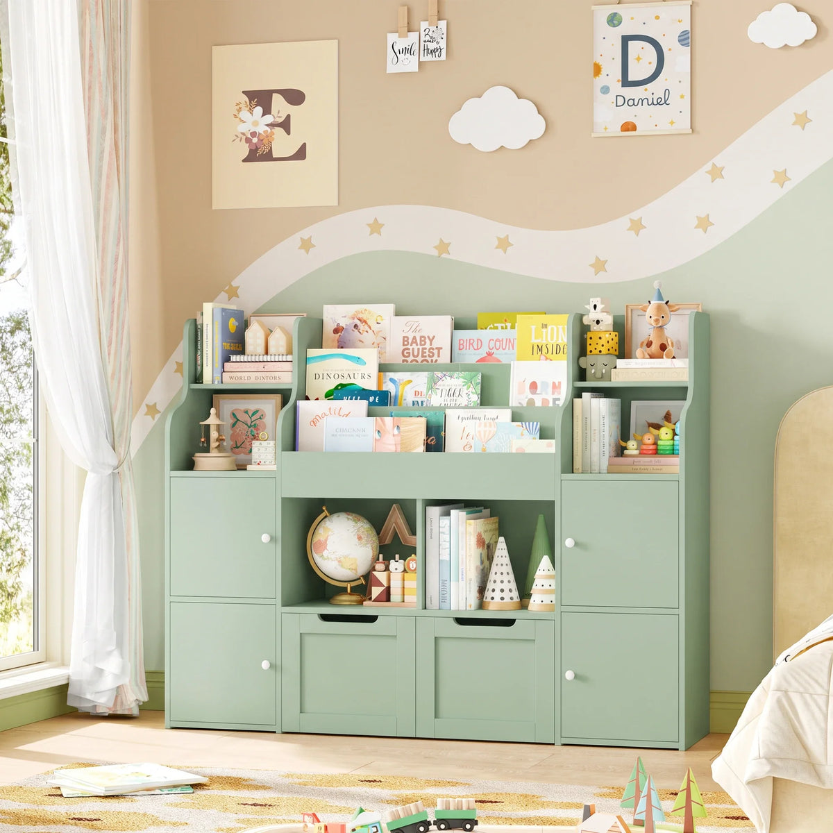 Meuble à jouets 8 bacs 4 portes à roulettes 122cm Lilla Kids