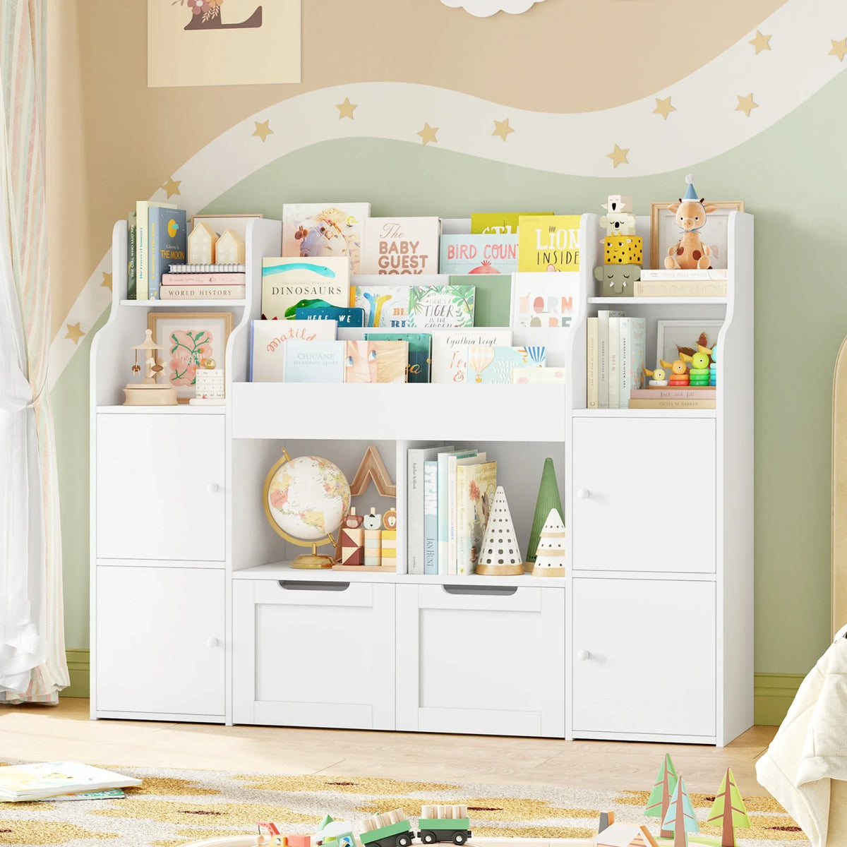 Meuble à jouets 8 bacs 4 portes à roulettes 122cm Lilla Kids