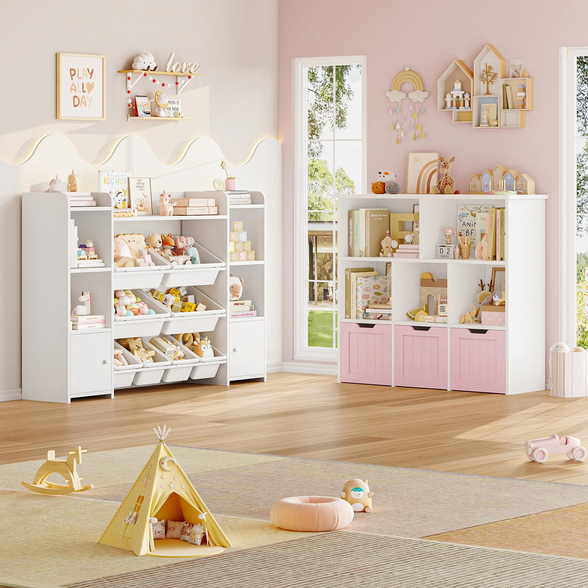 Meuble à jouets enfant 3 tiroirs et 6 étagères Lilla Kids