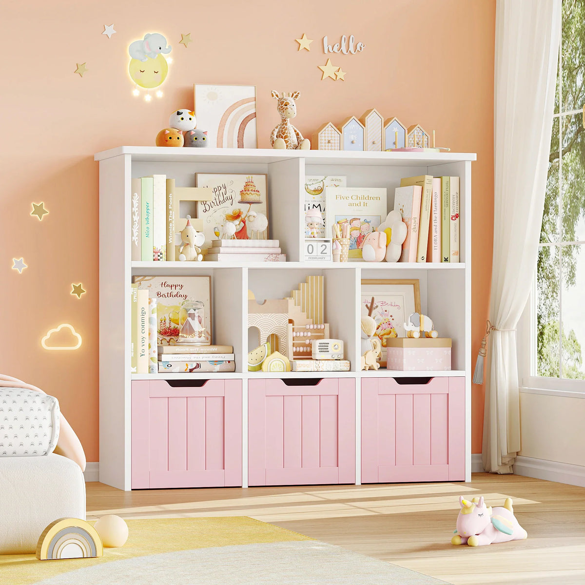 Meuble à jouets enfant 3 tiroirs et 6 étagères Lilla Kids