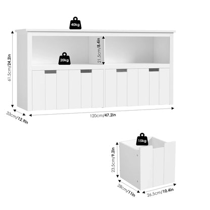 Meuble à jouets enfant 4 bacs à roulettes 120cm Lilla Kids