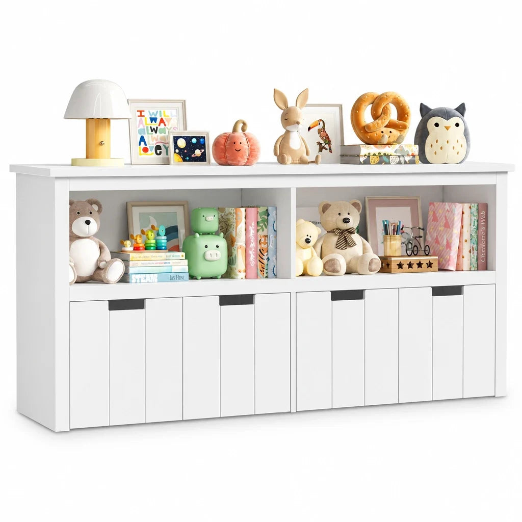 Meuble à jouets enfant 4 bacs à roulettes 120cm Lilla Kids