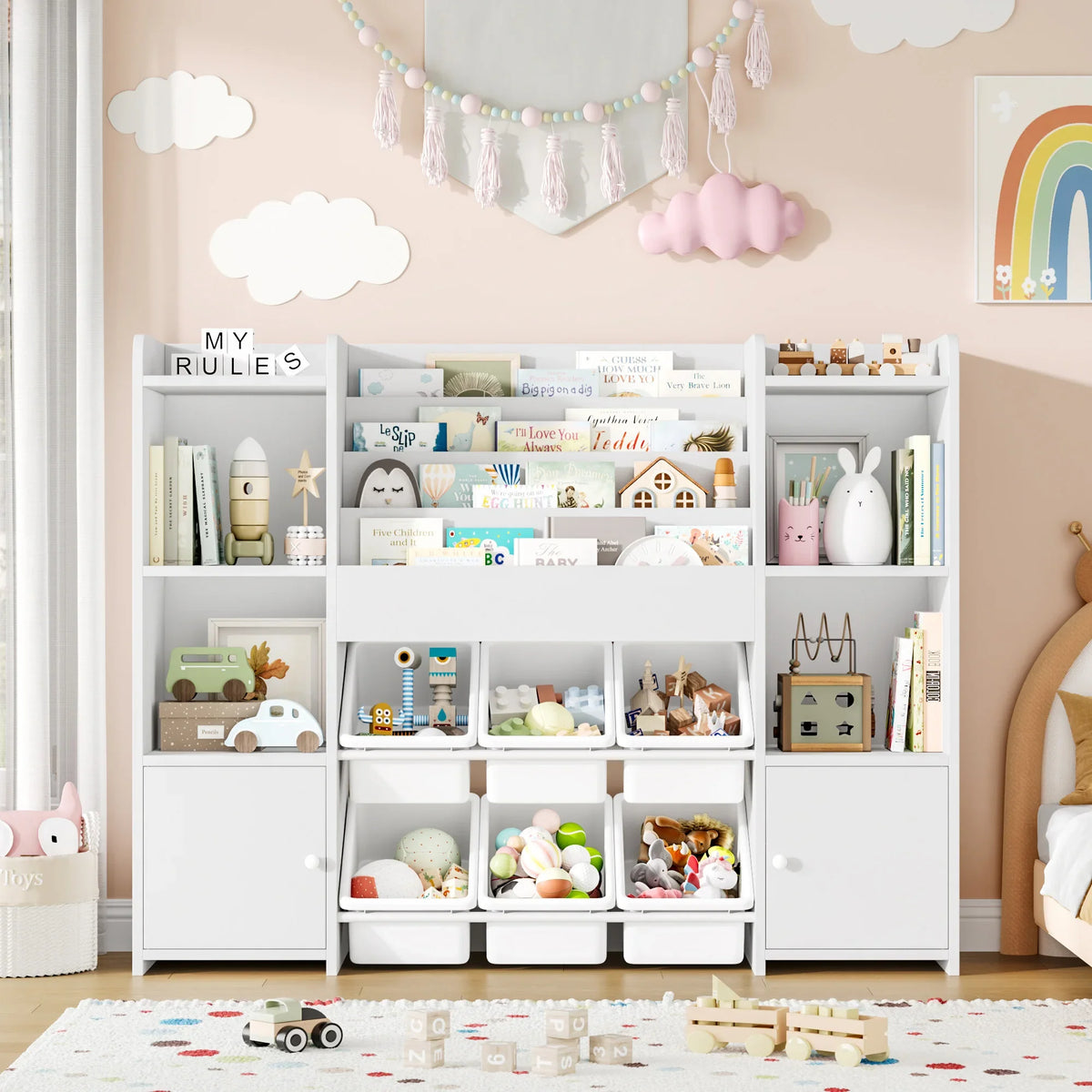 Meuble à jouets enfant 6 bacs 4 niveaux 119cm Lilla Kids