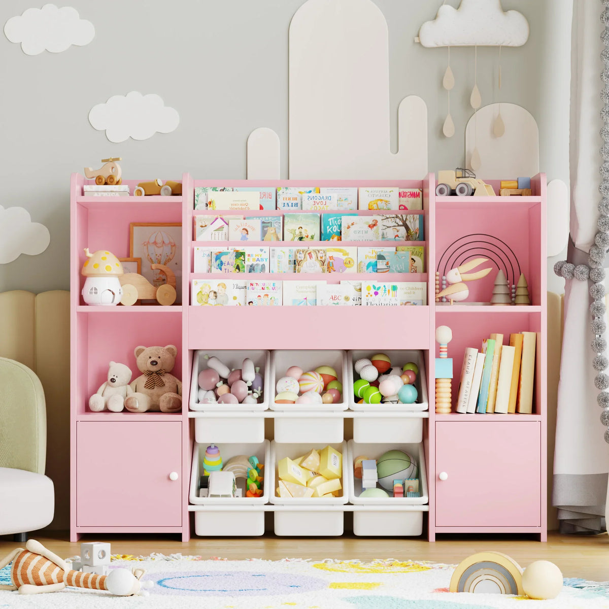Meuble à jouets enfant 6 bacs 4 niveaux 119cm Lilla Kids