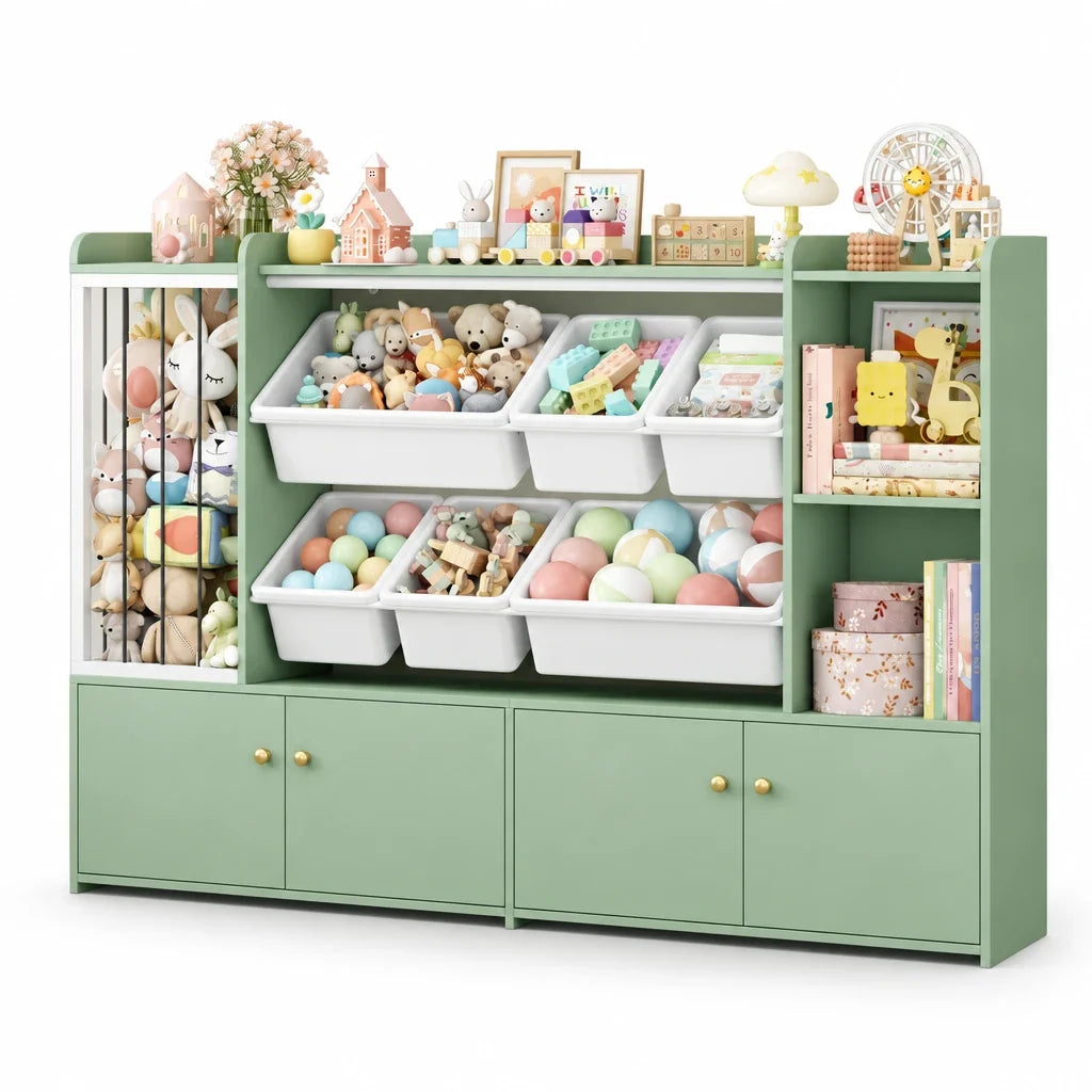 Meuble à jouets enfant 6 bacs en bois 137cm Lilla Kids