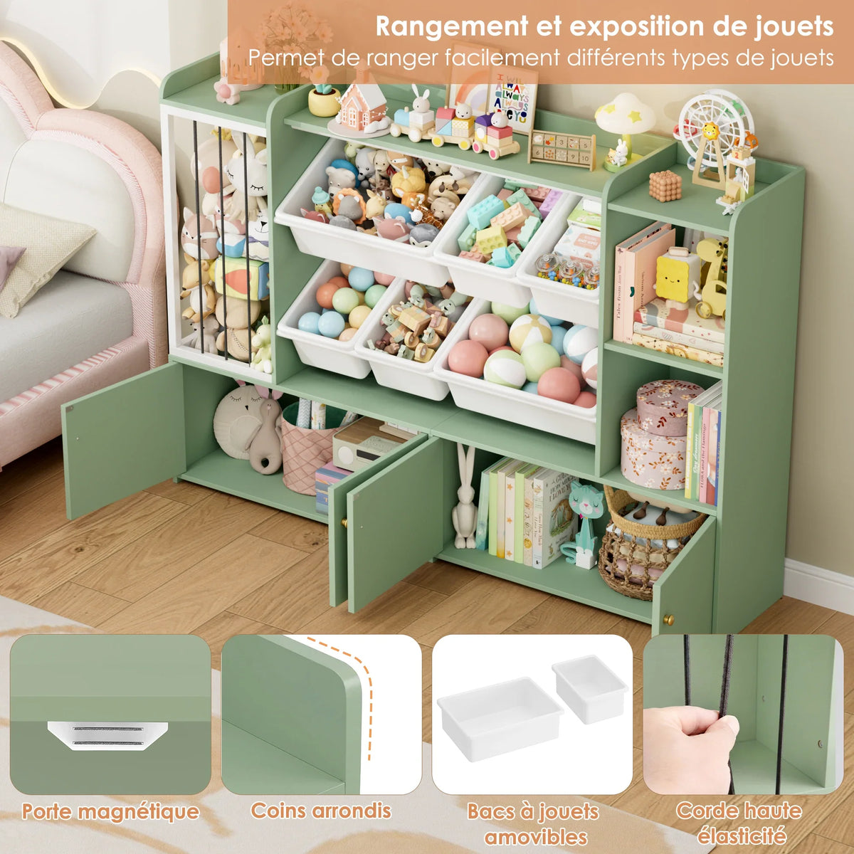 Meuble à jouets enfant 6 bacs en bois 137cm Lilla Kids