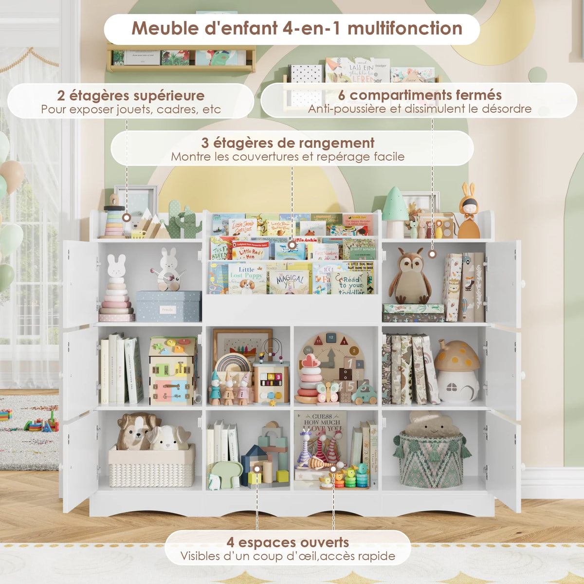 Meuble à jouets enfant 6 portes 6 cases 140cm Lilla Kids
