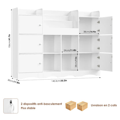 Meuble à jouets enfant 6 portes 6 cases 140cm Lilla Kids