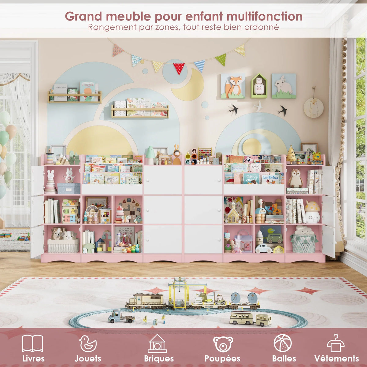 Meuble à jouets enfant 6 portes 6 cases 140cm Lilla Kids