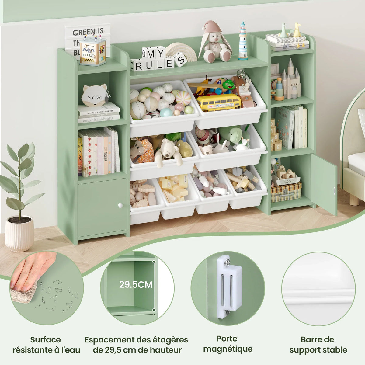Meuble à jouets enfant 8 bacs amovibles colorés Lilla Kids