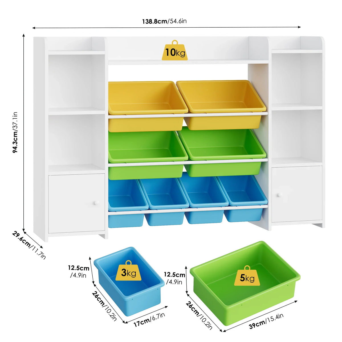 Meuble à jouets enfant 8 bacs amovibles colorés Lilla Kids