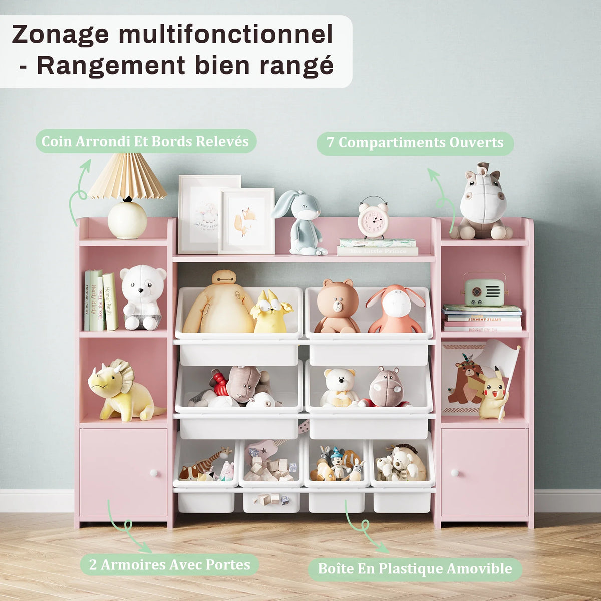 Meuble à jouets enfant 8 bacs amovibles colorés Lilla Kids
