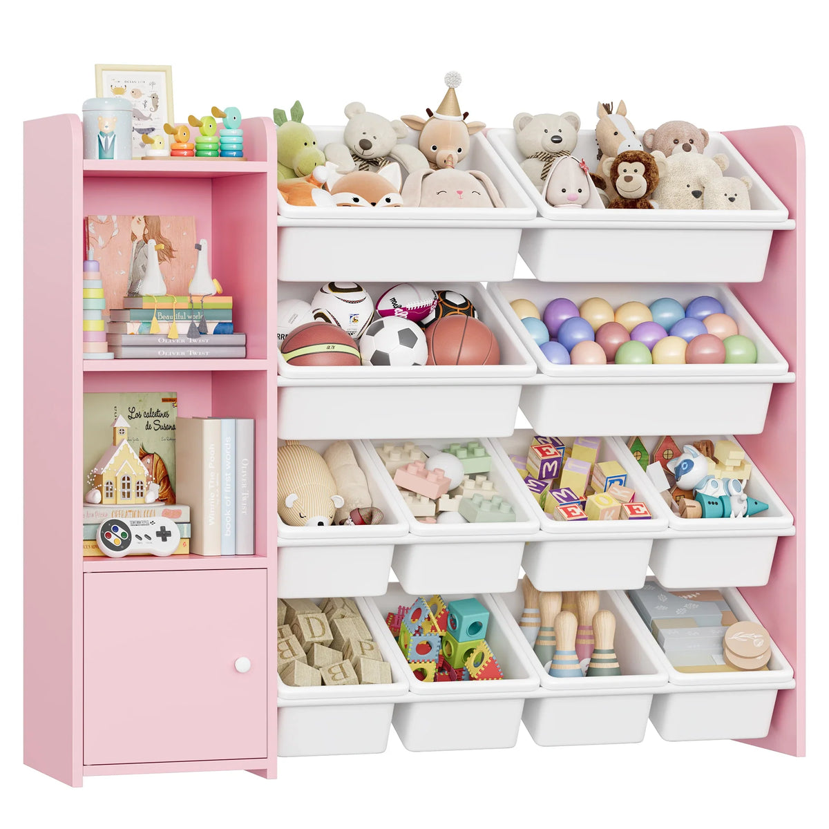 Meuble à jouets enfant 8 bacs et 4 étagères Lilla Kids