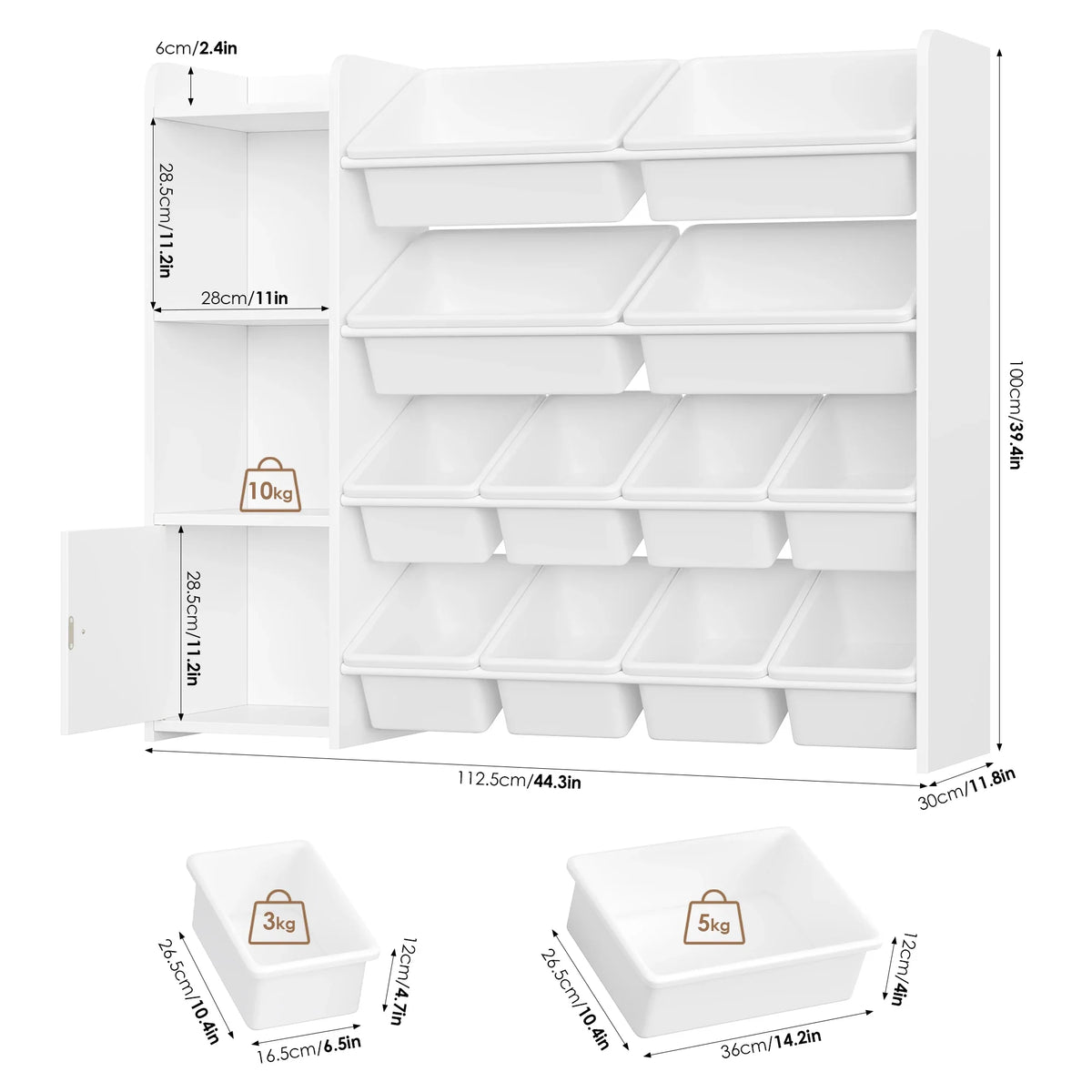 Meuble à jouets enfant 8 bacs et 4 étagères Lilla Kids