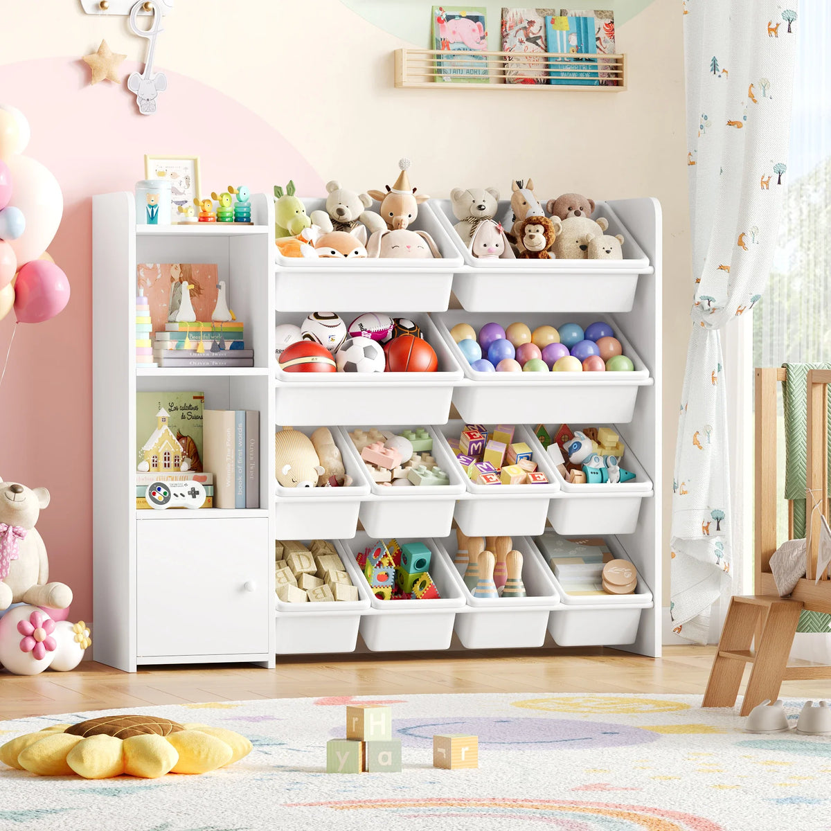 Meuble à jouets enfant 8 bacs et 4 étagères Lilla Kids
