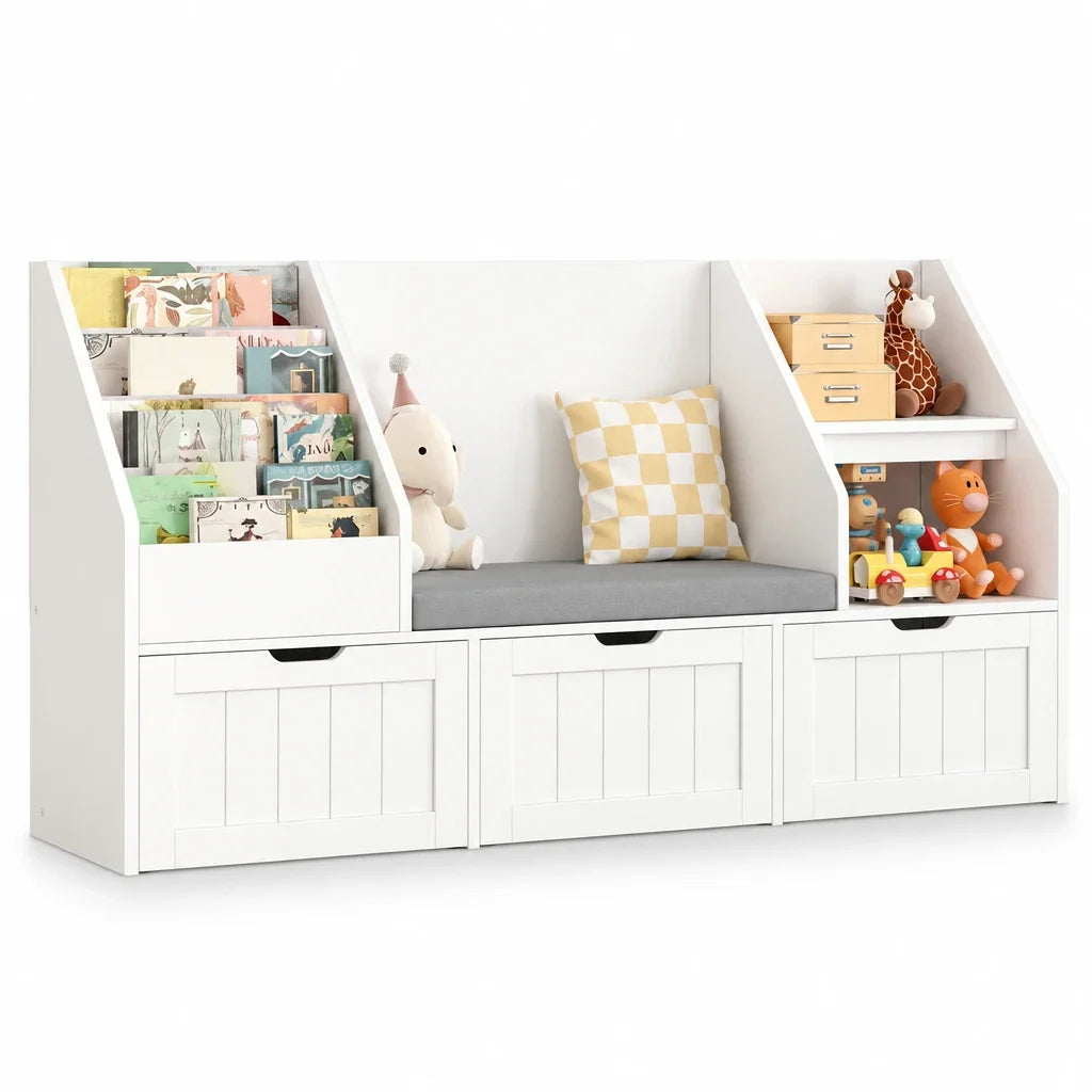 Meuble à jouets enfant avec banc 3 bacs 140cm Lilla Kids