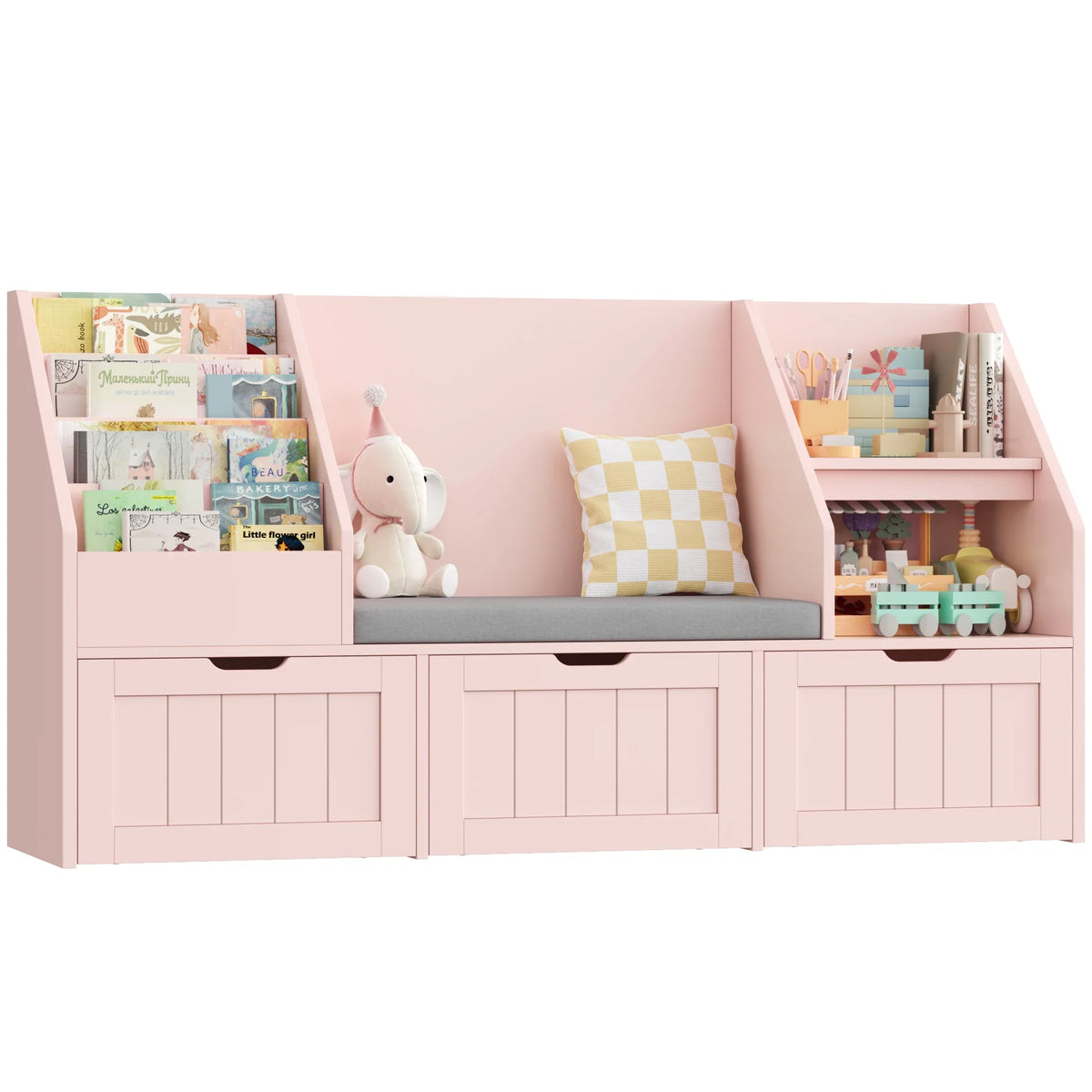 Meuble à jouets enfant avec banc 3 bacs 140cm Lilla Kids