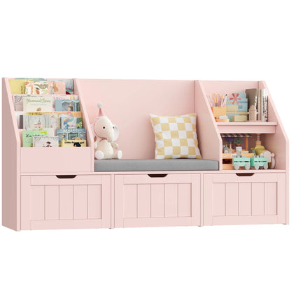 Meuble à jouets enfant avec banc 3 bacs 140cm Lilla Kids