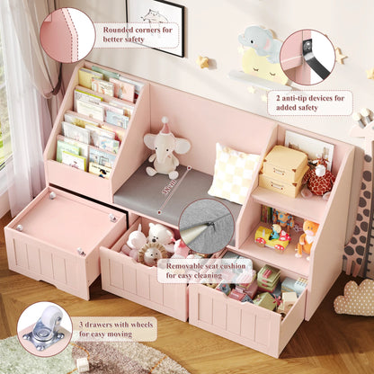 Meuble à jouets enfant avec banc 3 bacs 140cm Lilla Kids