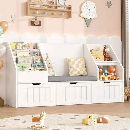 Meuble à jouets enfant avec banc 3 bacs 140cm Lilla Kids