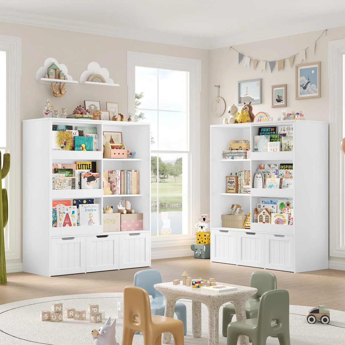 Meuble à jouets porte coulissante 3 tiroirs 100cm Lilla Kids