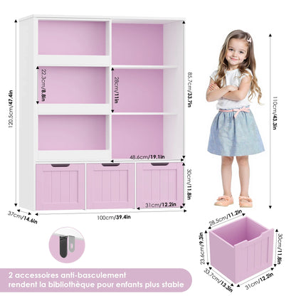 Meuble à jouets porte coulissante 3 tiroirs 100cm Lilla Kids
