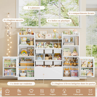 Meuble de rangement enfant 6 bacs et tiroir 140cm Lilla Kids