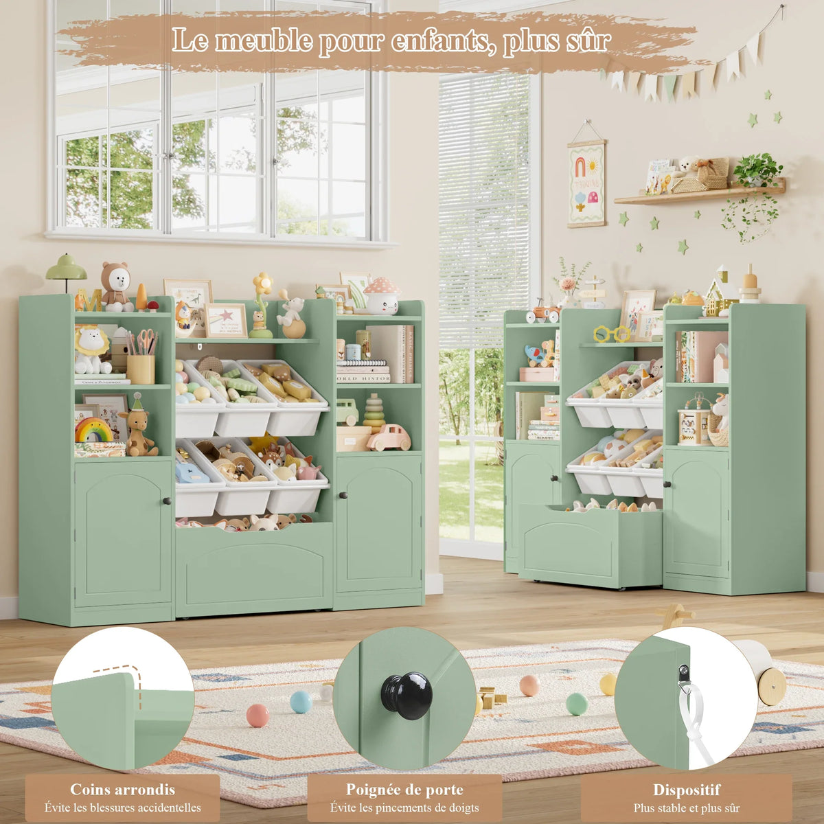 Meuble de rangement enfant 6 bacs et tiroir 140cm Lilla Kids