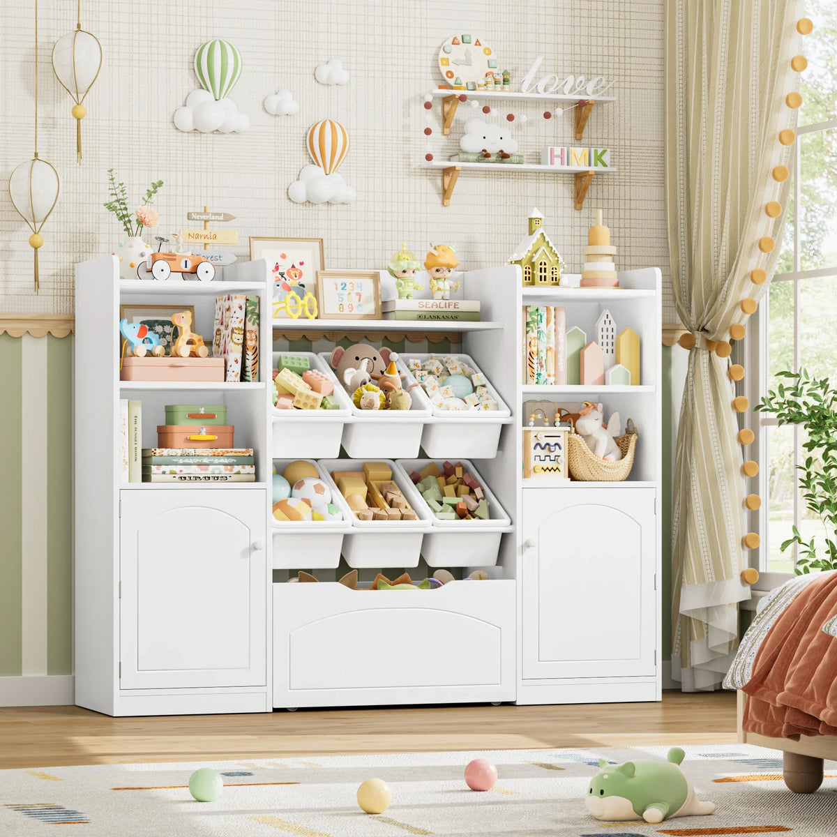 Meuble de rangement enfant 6 bacs et tiroir 140cm Lilla Kids