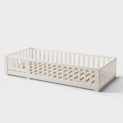 Lit au sol Montessori en bois massif blanc