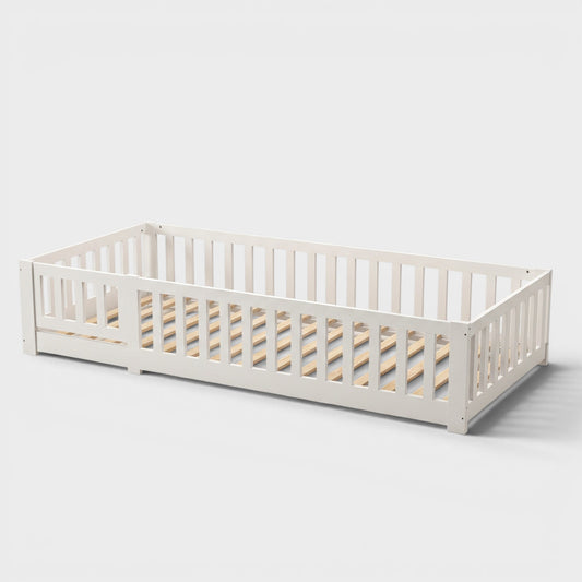 Lit au sol Montessori en bois massif blanc