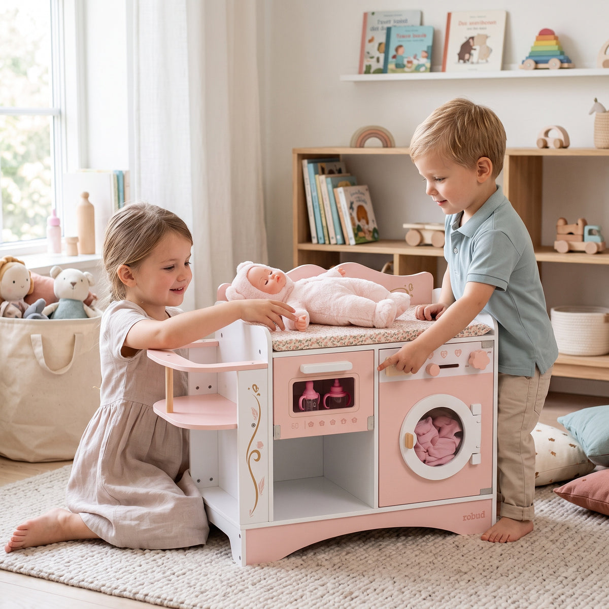 Table à langer en bois 6 en 1 pour bébé poupée Montessori
