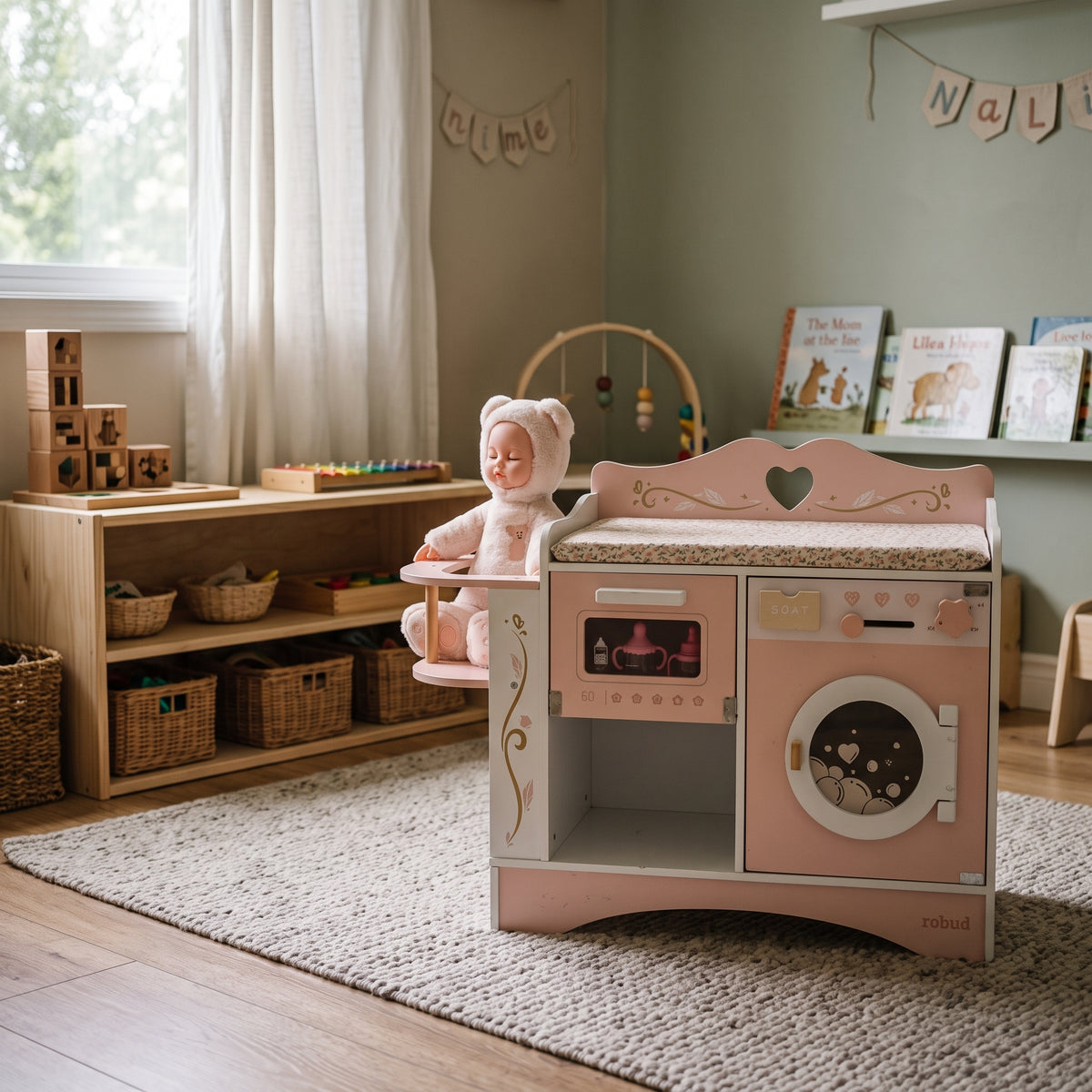 Table à langer en bois 6 en 1 pour bébé poupée Montessori
