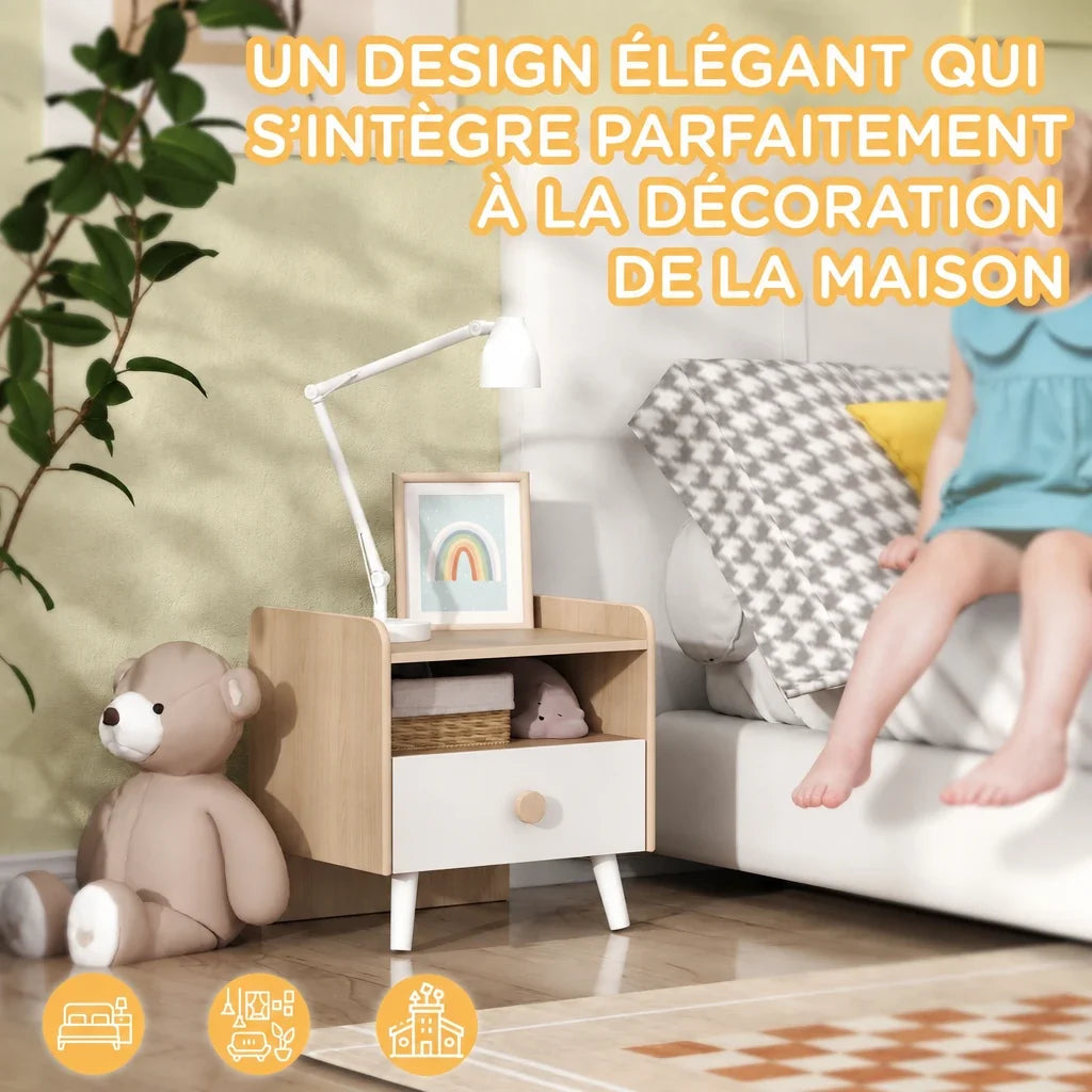 Table de chevet enfant avec tiroir en bois Lilla Kids