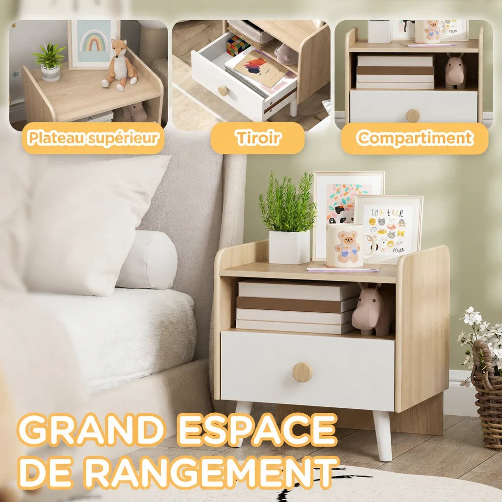 Table de chevet enfant avec tiroir en bois Lilla Kids