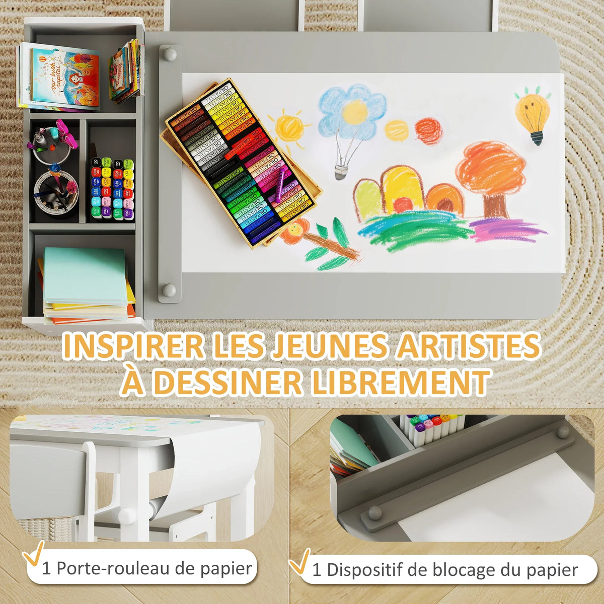 Table enfant avec 2 chaises et tiroir Lilla Kids