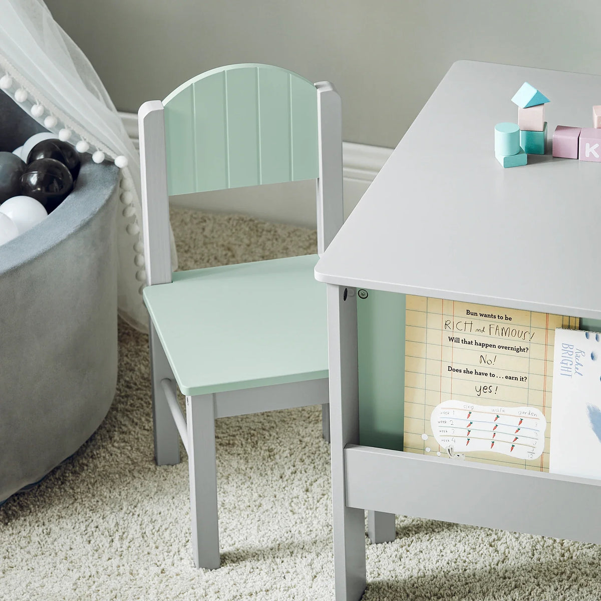 Table et chaises enfant avec rangement gris Lilla Kids