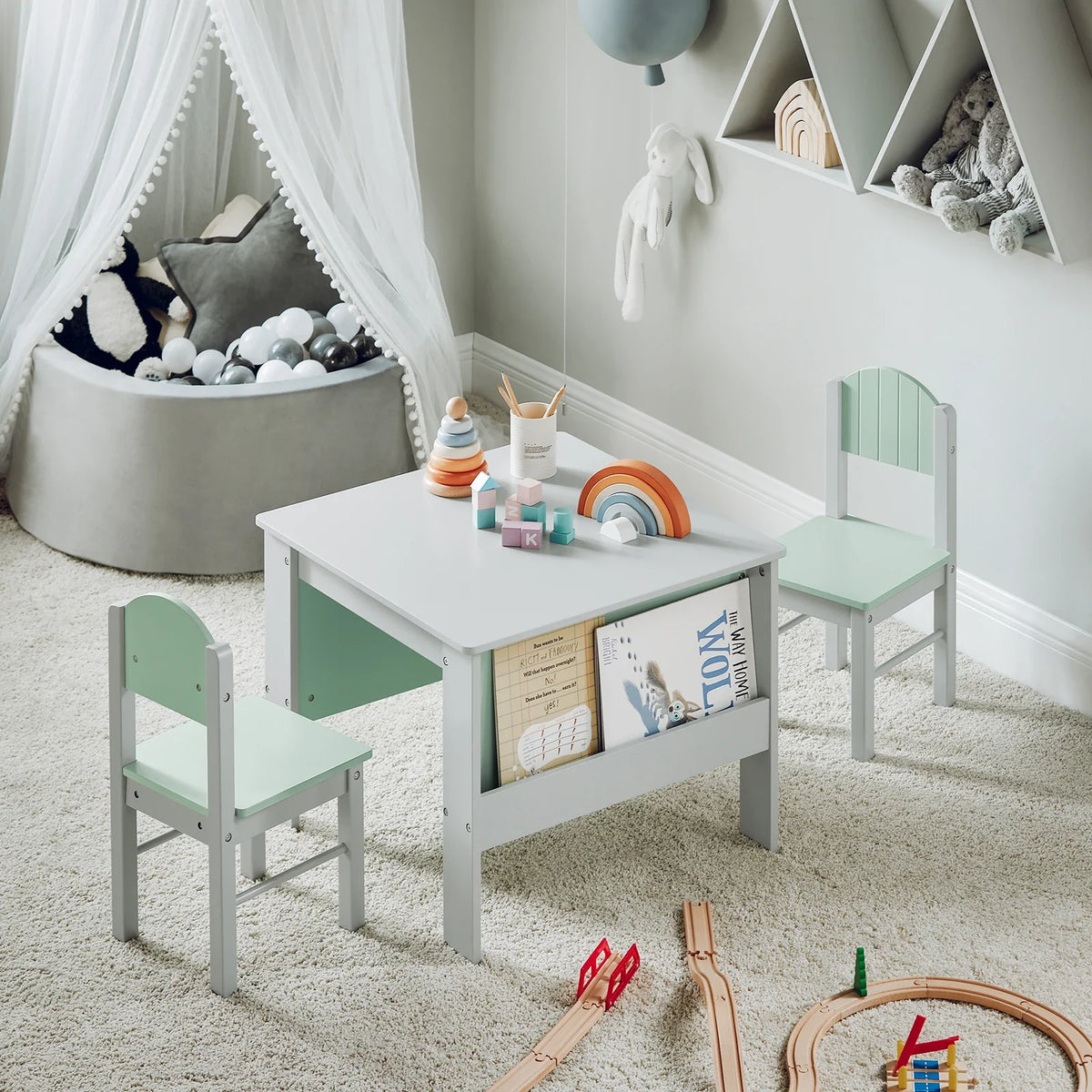 Table et chaises enfant avec rangement gris Lilla Kids