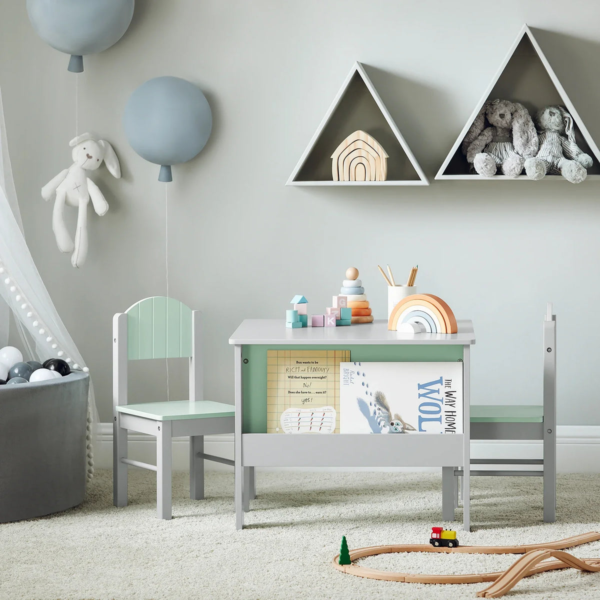 Table et chaises enfant avec rangement gris Lilla Kids
